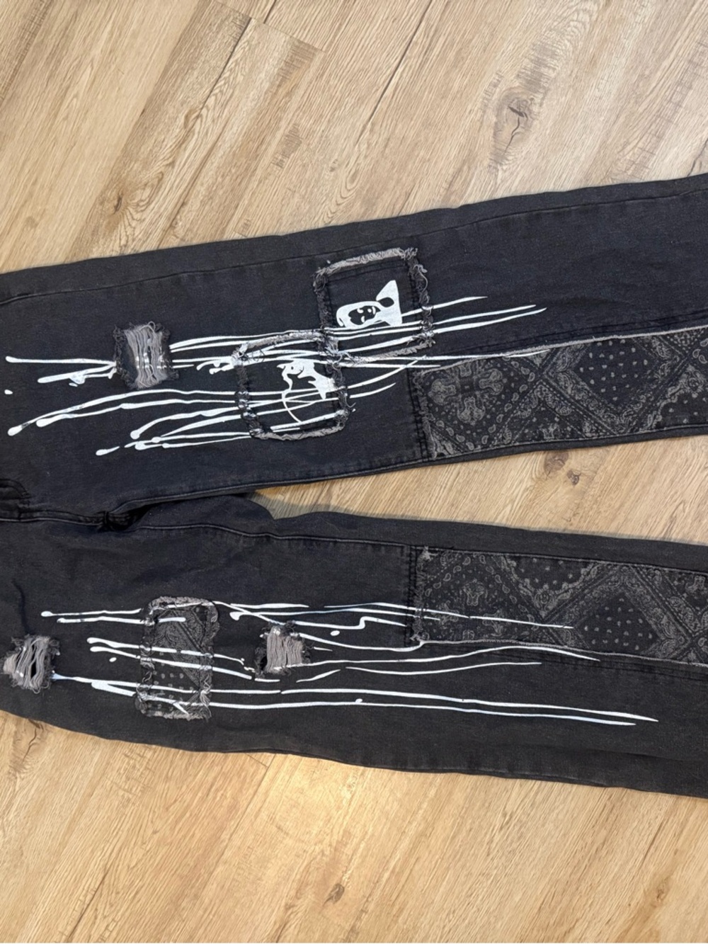 Black Distressed unisex Jeans with White Paint Detail